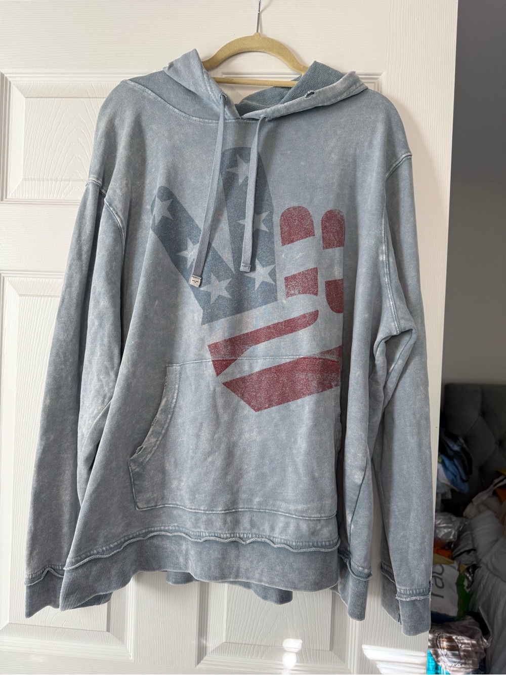 Junk Food Clothing Washed Blue Crewneck Hoodie with Red Graphic